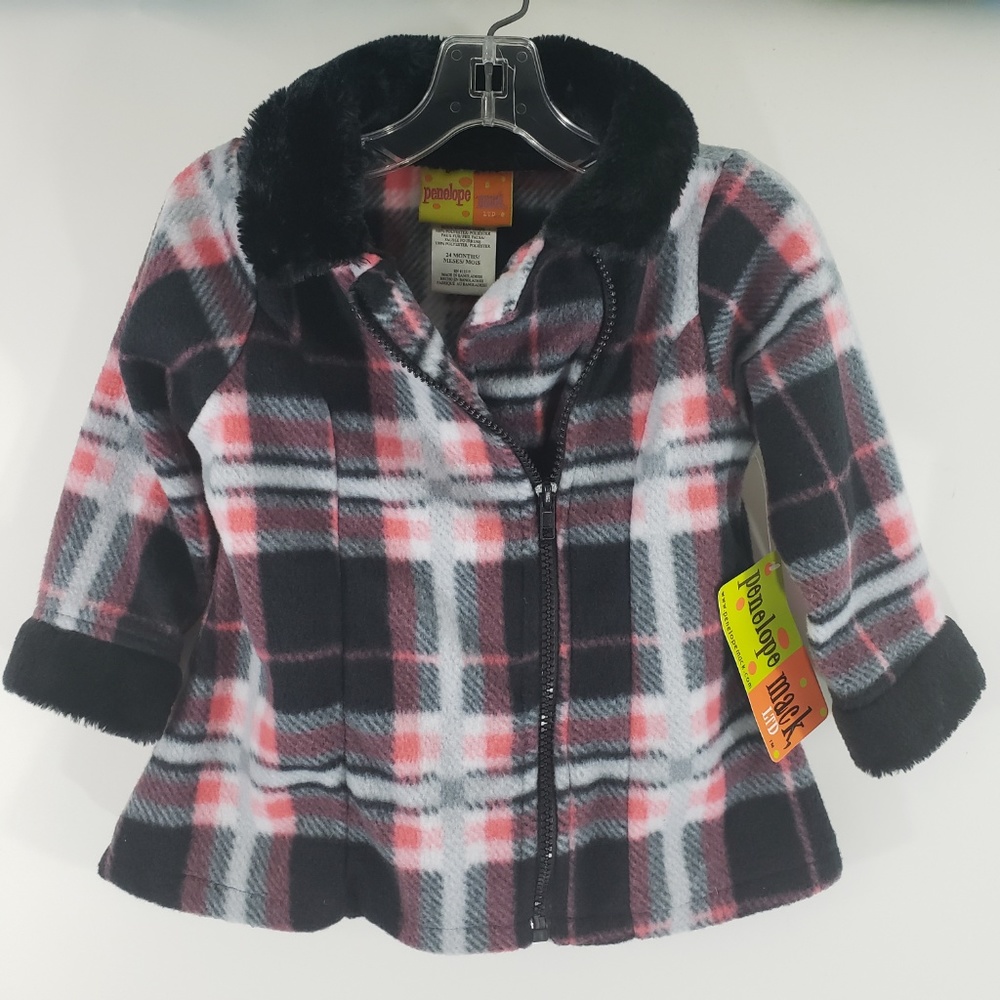 Penelope Mack Girl's Fleece‎ Plaid Coat Size 24 mo.